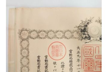 大正4・8・9年　昭和3年　勲三等　四等　五等　瑞宝章　勲六等　単光旭日章　勲記4枚セット(賞状、証書、丸筒付き)(R-080769)
