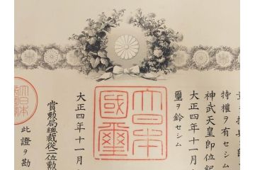 大正4・8・9年　昭和3年　勲三等　四等　五等　瑞宝章　勲六等　単光旭日章　勲記4枚セット(賞状、証書、丸筒付き)(R-080769)