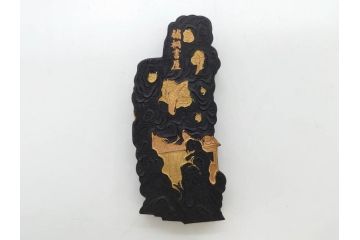 嘉慶年製　御園図古墨　書道具　唐物　中国　総重量 約440g　優美なデザインの墨8点セット(楼閣、風景、龍、竜、魚、虎、トラ、樹木、固形墨、習字道具、水墨)(R-080770)