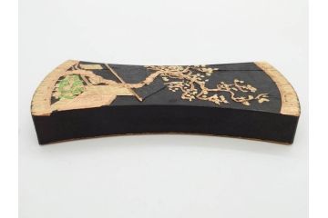 嘉慶年製　御園図古墨　書道具　唐物　中国　総重量 約440g　優美なデザインの墨8点セット(楼閣、風景、龍、竜、魚、虎、トラ、樹木、固形墨、習字道具、水墨)(R-080770)