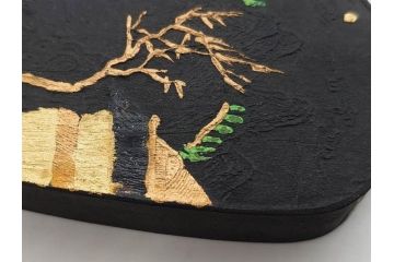 嘉慶年製　御園図古墨　書道具　唐物　中国　総重量 約440g　優美なデザインの墨8点セット(楼閣、風景、龍、竜、魚、虎、トラ、樹木、固形墨、習字道具、水墨)(R-080770)