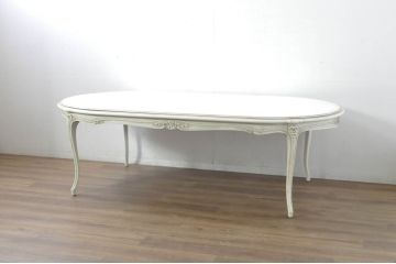 中古　美品　特注!!　特大サイズ　オーダーメイド　クラシック家具　ケント工房　15世　アンティーク調　真っ白なカラーリングにロココ様式のデザインが魅力的なダイニングテーブル(4人掛け、6人掛け、食卓)(定価約100万円)(R-080772)