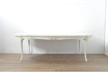 中古　美品　特注!!　特大サイズ　オーダーメイド　クラシック家具　ケント工房　15世　アンティーク調　真っ白なカラーリングにロココ様式のデザインが魅力的なダイニングテーブル(4人掛け、6人掛け、食卓)(定価約100万円)(R-080772)