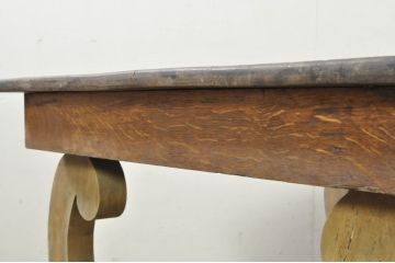 フランスアンティーク　オーク材　ビーチ材　脚のデザインが魅力的な古いテーラーのドレイパーズテーブル(作業台、ワークテーブル、展示台、カウンターテーブル、店舗什器)(R-080779)