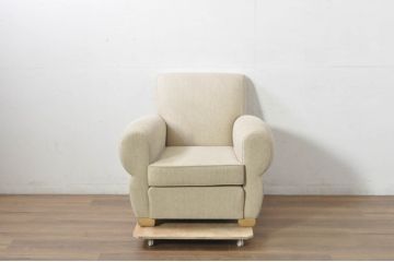 中古　フランス輸入家具　ファブリック　お部屋に取り入れやすいナチュラルモダンデザインのクラブソファ(1P、一人掛けソファ、1人掛けソファ、アームソファ)(定価約25万円)(R-080783)