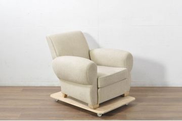 中古　フランス輸入家具　ファブリック　お部屋に取り入れやすいナチュラルモダンデザインのクラブソファ(1P、一人掛けソファ、1人掛けソファ、アームソファ)(定価約25万円)(R-080783)