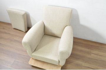 中古　フランス輸入家具　ファブリック　お部屋に取り入れやすいナチュラルモダンデザインのクラブソファ(1P、一人掛けソファ、1人掛けソファ、アームソファ)(定価約25万円)(R-080783)