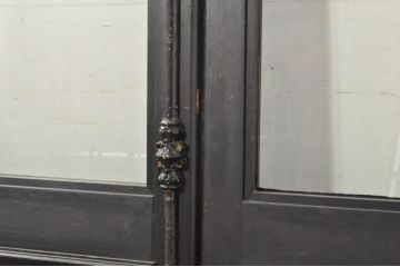 中古　特注品　楢(ナラ)材　グレモン錠付き特大の店舗用ドア1対2枚セット (両開きドア、ガラス扉、玄関ドア、建具)(製作費約120万円)(R-080784)