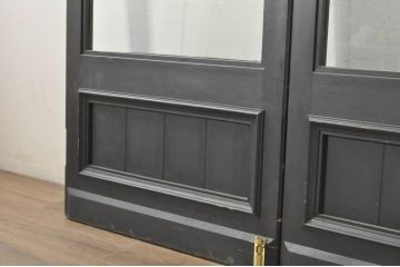 中古　特注品　楢(ナラ)材　グレモン錠付き特大の店舗用ドア1対2枚セット (両開きドア、ガラス扉、玄関ドア、建具)(製作費約120万円)(R-080784)