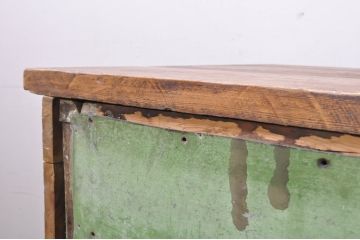 フランスアンティーク　特大!!　幅260cm　引き出し20杯　おしゃれなアトリエを彷彿とさせるモスグリーンの色合いが素敵なショップドロワー(カウンターテーブル、作業台、サイドボード、引き出し、チェスト、店舗什器)(R-080786)