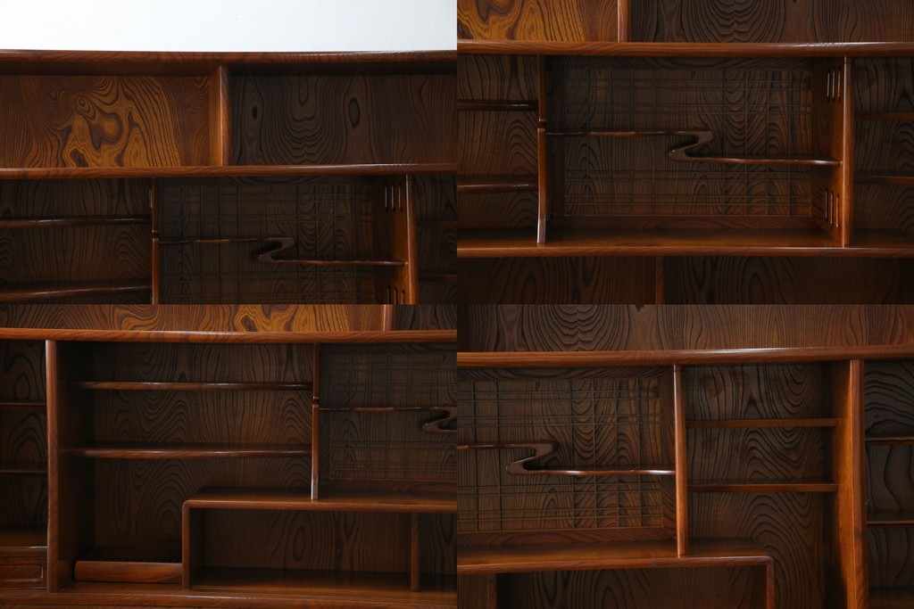 中古　美品　欅(ケヤキ)材　美しい木目と梅の彫刻が目を引く八尺サイズの茶箪笥　定価約120万円　(R-080790)