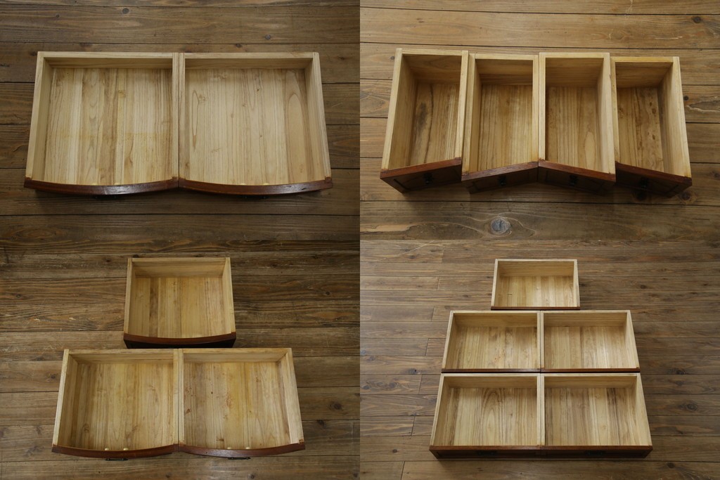 中古　美品　欅(ケヤキ)材　美しい木目と梅の彫刻が目を引く八尺サイズの茶箪笥　定価約120万円　(R-080790)