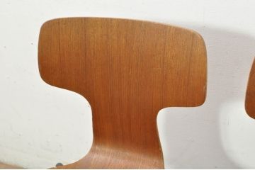 デンマークビンテージ　FRITZ HANSEN(フリッツハンセン)　Arne Jacobsen(アルネ・ヤコブセン)　model.3123　子供用Tチェア3脚セット(キッズチェア、ハンマーチェア、チャイルドチェア、ダイニングチェア、板座チェア、北欧、ヴィンテージ、バラ売り可能)(R-080793)