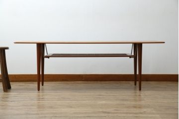 デンマークビンテージ　France&Son(フランス&サン)　Peter Hvidt&Orla Molgaard-Nielsen(ピーター・ビット&オルラ・ムルガード・ニールセン)　FD516　チーク材・真鍮・籐(ラタン)の組み合わせがおしゃれなコーヒーテーブル(ローテーブル、センターテーブル、リビングテーブル、北欧、ヴィンテージ)(R-080803)