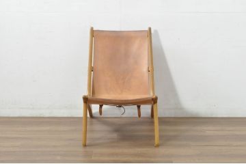 【簡易リペア限定品】北欧ビンテージ　スウェーデン　Luxus(ラクサス)社製　Uno&Osten Kristiansson(ウノ&オステン・クリスチャンソン兄弟)　モデル204　本革(レザー)　個性的なデザインが目を惹くハンティングチェア(ラウンジチェア、イージーチェア、ヴィンテージ)(R-080805)