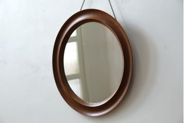 北欧ビンテージ　デンマーク　Pedersen & Hansen製　シンプルなデザインで取り入れやすい壁掛け鏡(ウォールミラー、吊り鏡、ヴィンテージ)(R-080806)