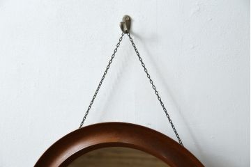 北欧ビンテージ　デンマーク　Pedersen & Hansen製　シンプルなデザインで取り入れやすい壁掛け鏡(ウォールミラー、吊り鏡、ヴィンテージ)(R-080806)