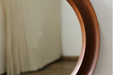 北欧ビンテージ　デンマーク　Pedersen & Hansen製　シンプルなデザインで取り入れやすい壁掛け鏡(ウォールミラー、吊り鏡、ヴィンテージ)(R-080806)