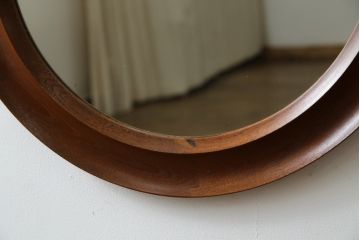 北欧ビンテージ　デンマーク　Pedersen & Hansen製　シンプルなデザインで取り入れやすい壁掛け鏡(ウォールミラー、吊り鏡、ヴィンテージ)(R-080806)