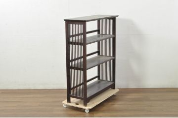 中古　美品!!　九州民芸家具　樺(カバ)材　格子デザインが和モダンな印象を高める飾り棚(本棚、オープンラック、書棚、ブックシェルフ、店舗什器)(R-080815)