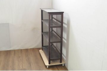 中古　美品!!　九州民芸家具　樺(カバ)材　格子デザインが和モダンな印象を高める飾り棚(本棚、オープンラック、書棚、ブックシェルフ、店舗什器)(R-080815)