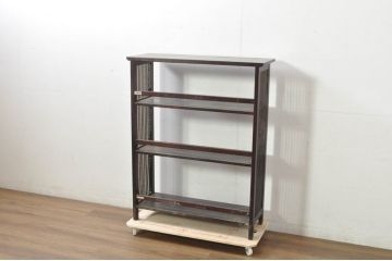 中古　美品!!　九州民芸家具　樺(カバ)材　格子デザインが和モダンな印象を高める飾り棚(本棚、オープンラック、書棚、ブックシェルフ、店舗什器)(R-080815)