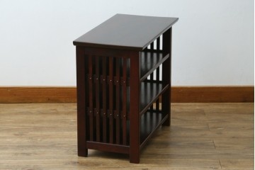 中古　美品　九州民芸家具　格子デザインがモダンな小振りの飾り棚　(R-080817)