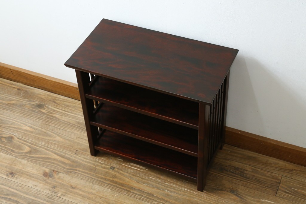 中古　美品　九州民芸家具　格子デザインがモダンな小振りの飾り棚　(R-080817)