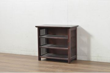 中古　美品　九州民芸家具　格子デザインがモダンな小振りの飾り棚(ディスプレイラック、収納棚、陳列棚)(R-080817)
