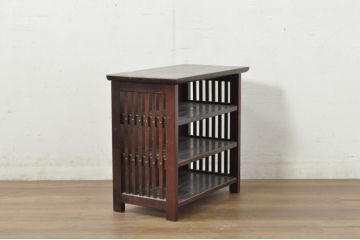 中古　美品　九州民芸家具　格子デザインがモダンな小振りの飾り棚(ディスプレイラック、収納棚、陳列棚)(R-080817)