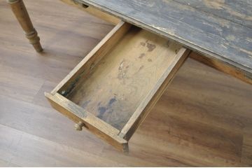 フランスアンティーク　美品!!　特大　挽き物の脚が素敵なアクセント!パイン材とニレ(楡)材の引き出し付きテーブル(サイドテーブル、作業台、ワークデスク、在宅用、在宅ワーク用、展示台、飾り台、店舗什器)(R-080822)