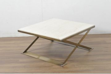 中古　特注!　オーダー品　アンティーク　真鍮(しんちゅう)調　天板の大理石に目を惹かれるモダンな雰囲気のローテーブル(リビングテーブル、センターテーブル、カクテルテーブル)(製作費約35万円)(R-080824)