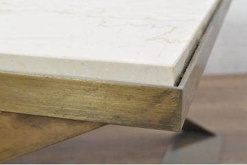 中古　特注!　オーダー品　アンティーク　真鍮(しんちゅう)調　天板の大理石に目を惹かれるモダンな雰囲気のローテーブル(リビングテーブル、センターテーブル、カクテルテーブル)(製作費約35万円)(R-080824)
