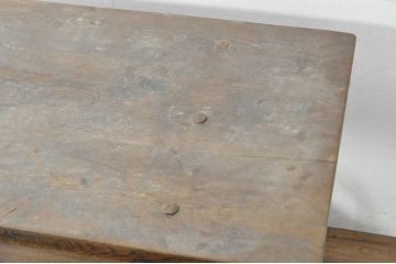 ベルギーアンティーク　上手物!　重厚　ニレ材　彫刻とロートアイアンの作りの良いテーブル(ダイニングテーブル、作業台、ワークテーブル)(R-080825)