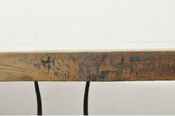 ベルギーアンティーク　上手物!　重厚　ニレ材　彫刻とロートアイアンの作りの良いテーブル(ダイニングテーブル、作業台、ワークテーブル)(R-080825)