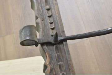 ベルギーアンティーク　上手物!　重厚　ニレ材　彫刻とロートアイアンの作りの良いテーブル(ダイニングテーブル、作業台、ワークテーブル)(R-080825)