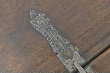 フランスアンティーク　希少な作り　バーチ材　ロートアイアンと天板のヒンジ金具が素敵なバタフライテーブル(サイドテーブル、エクステンションテーブル、2人掛け、4人掛け、作業台)(R-080825)