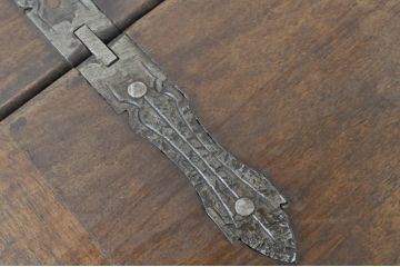 フランスアンティーク　希少な作り　バーチ材　ロートアイアンと天板のヒンジ金具が素敵なバタフライテーブル(サイドテーブル、エクステンションテーブル、2人掛け、4人掛け、作業台)(R-080825)