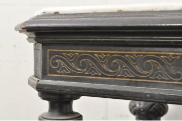 フランスアンティーク　ブラックペイント　天板大理石　美しい彫刻のサイドテーブル(カフェテーブル、コーヒーテーブル、ナイトテーブル、コンソールテーブル)(R-080828)