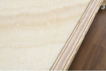 フランスアンティーク　天板大理石　ギリシャ神殿のような彫刻が目を引くシャビーなダイニングテーブル(4人掛け、6人掛け、作業台)(R-080832)