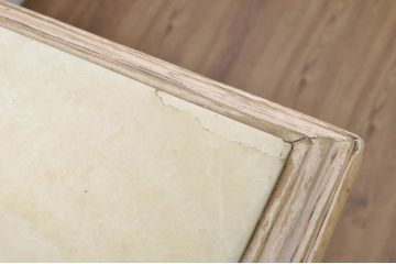 フランスアンティーク　天板大理石　ギリシャ神殿のような彫刻が目を引くシャビーなダイニングテーブル(4人掛け、6人掛け、作業台)(R-080832)