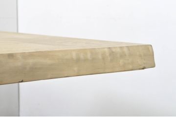 中古　オーダー製作品　鉄脚(アイアンレッグ)のすっきりとしたデザインが魅力的なタモ材一枚板の特大テーブル(食卓、4人掛け、6人掛け、ダイニングテーブル、作業台、ワークテーブル)(製作費約60万円)(R-080839)