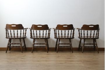 中古　飛騨産業　キツツキ　穂高シリーズ　木のぬくもりを感じるアームチェア4脚セット(キャプテンチェア、ダイニングチェア、板座チェア、イス、椅子、バラ売り可能)(定価4脚で約34万円)(R-080842)