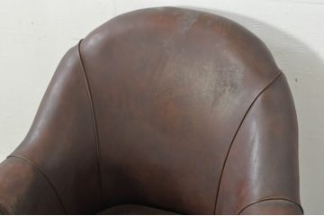 和製アンティーク　上手物!!　シックな色合いの本革?製の回転アームチェア(ドクターチェア、デスクチェア、回転イス、椅子、イス)(R-080844)