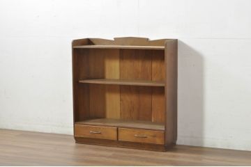 和製アンティーク　明るい木の色味がお部屋に取り入れやすい古い栓材の引き出し付き本棚(ブックシェルフ、飾り棚)(R-080848)