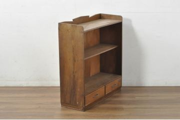 和製アンティーク　明るい木の色味がお部屋に取り入れやすい古い栓材の引き出し付き本棚(ブックシェルフ、飾り棚)(R-080848)