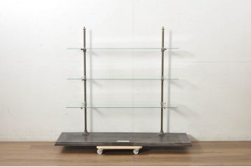 フランスアンティーク　店舗什器におすすめ!真鍮(しんちゅう)フレームが上品さを醸し出す陳列棚(ガラス棚、飾り棚、展示台、ディスプレイラック、オープンラック)(R-080856)