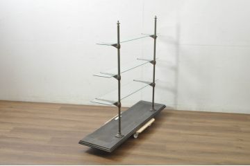 フランスアンティーク　店舗什器におすすめ!真鍮(しんちゅう)フレームが上品さを醸し出す陳列棚(ガラス棚、飾り棚、展示台、ディスプレイラック、オープンラック)(R-080856)