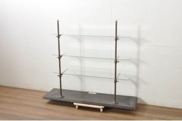 フランスアンティーク　店舗什器におすすめ!真鍮(しんちゅう)フレームが上品さを醸し出す陳列棚(ガラス棚、飾り棚、展示台、ディスプレイラック、オープンラック)(R-080856)