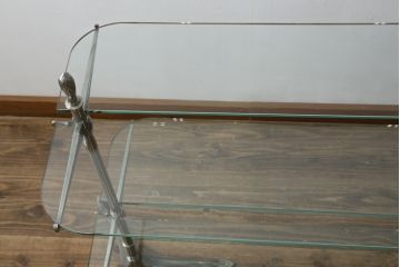 フランスアンティーク　店舗什器におすすめ!真鍮(しんちゅう)フレーム　両面使いできるシンプルな佇まいの飾り棚(ガラス棚、陳列棚、展示台、シェルフ、ディスプレイラック、オープンラック)(R-080857)